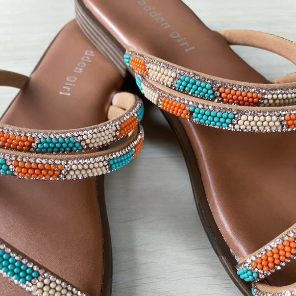 Madden Girl NEW Beaded Strappy Sandals Teal Coral Size 8 - Picture 11 of 12